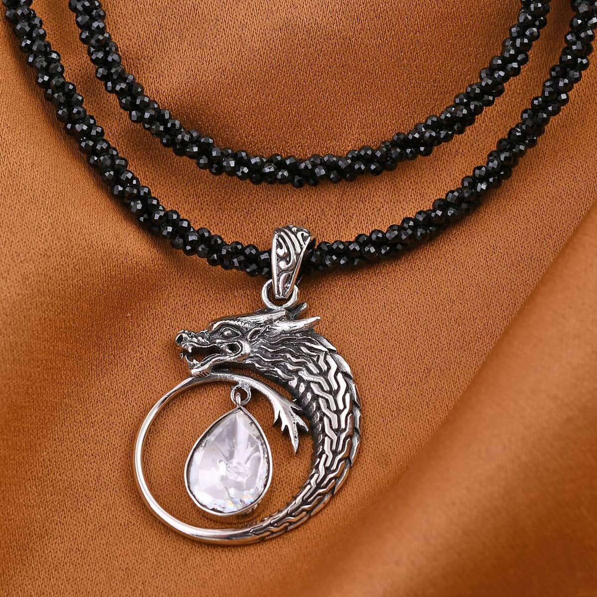 TLV Bali Legacy Polki Moissanite, Thai Black Spinel Beaded Dragon Necklace (20 Inches) in Sterling Silver 71.40 ctw image number 1