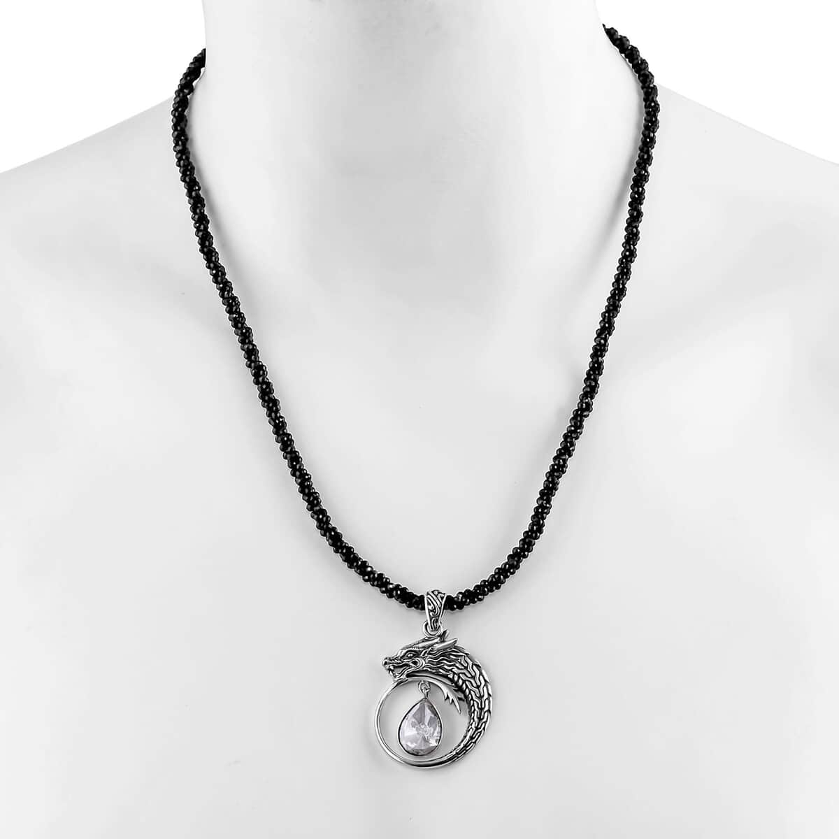 Bali Legacy Polki Moissanite and Thai Black Spinel Beaded Dragon Necklace 20 Inches in Sterling Silver 71.40 ctw image number 2