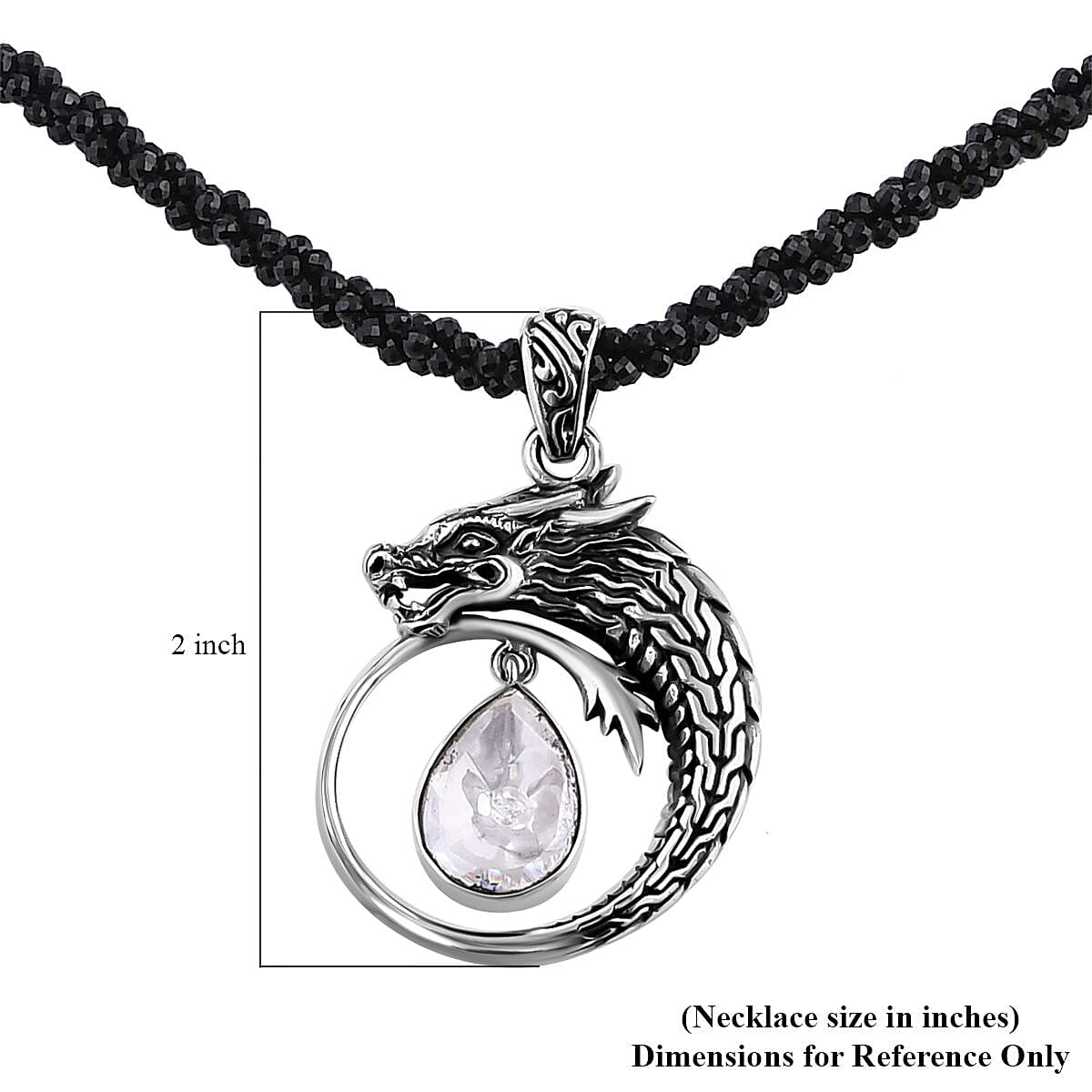 Bali Legacy Polki Moissanite and Thai Black Spinel Beaded Dragon Necklace 20 Inches in Sterling Silver 71.40 ctw