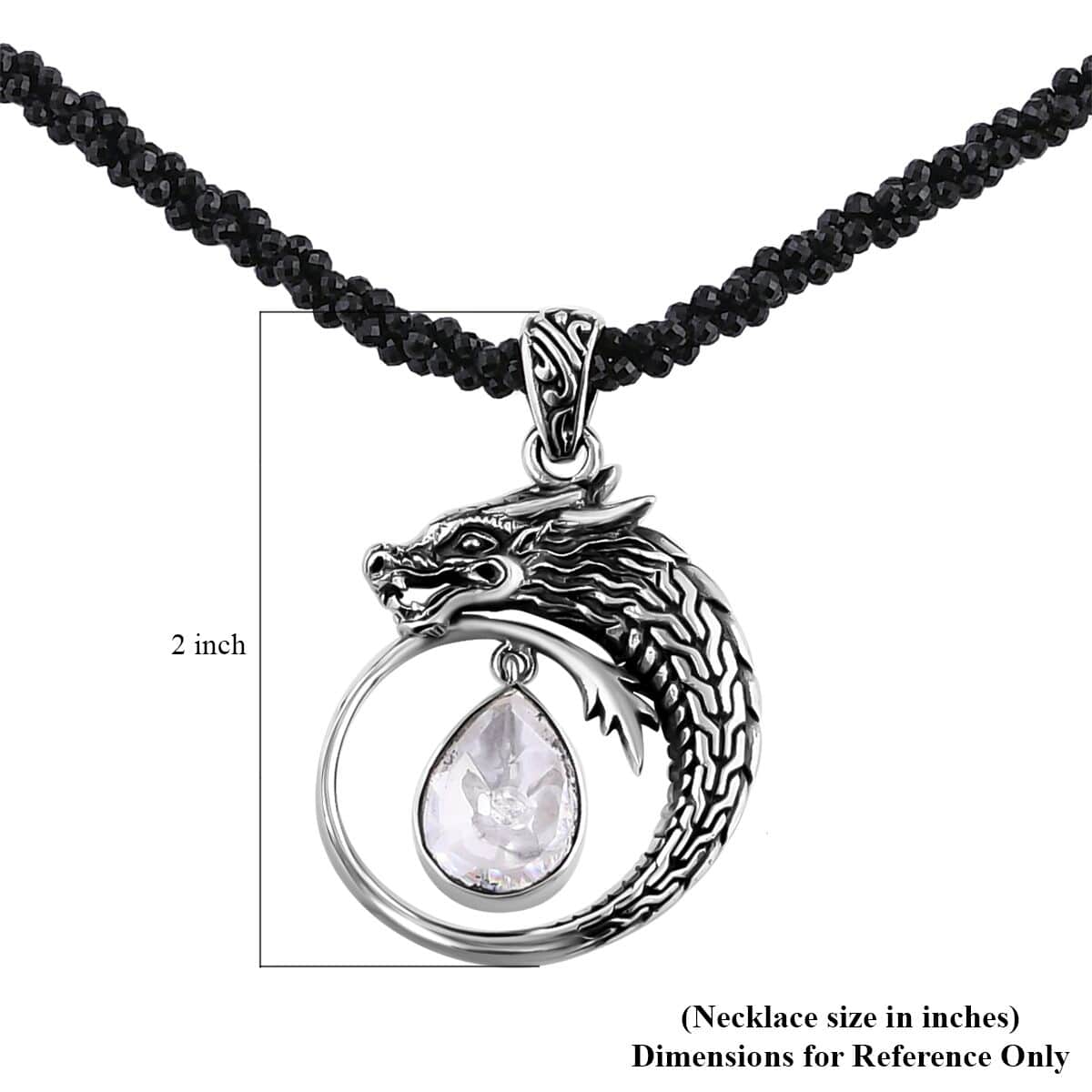 Bali Legacy Polki Moissanite and Thai Black Spinel Beaded Dragon Necklace 20 Inches in Sterling Silver 71.40 ctw image number 4