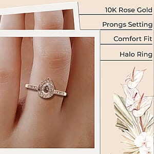 Luxoro Natural Champagne Diamond Ring ,10K Rose Gold Ring ,Natural Champagne Diamond Pear Shape Ring , Halo Ring , Wedding Ring , Engagement Ring 1.00 ctw (Size 9)