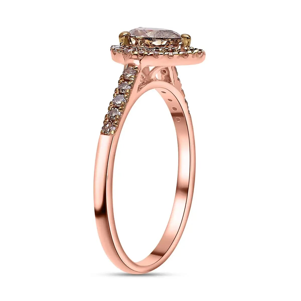 Luxoro Natural Champagne Diamond Ring ,10K Rose Gold Ring ,Natural Champagne Diamond Pear Shape Ring , Halo Ring , Wedding Ring , Engagement Ring 1.00 ctw (Size 9) image number 4