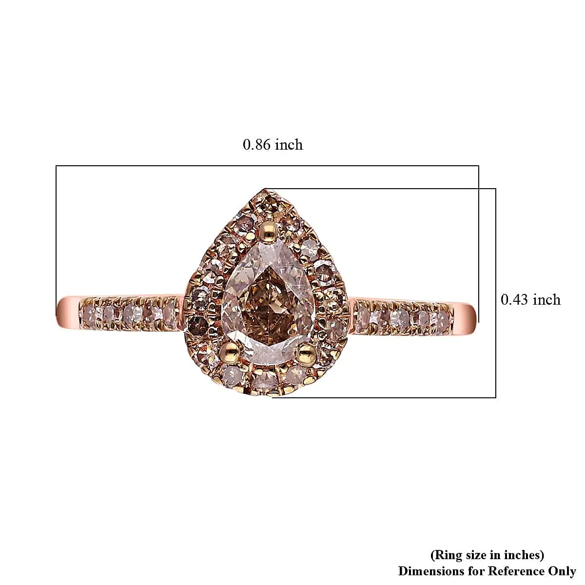 Luxoro Natural Champagne Diamond Ring ,10K Rose Gold Ring ,Natural Champagne Diamond Pear Shape Ring , Halo Ring , Wedding Ring , Engagement Ring 1.00 ctw (Size 9) image number 6