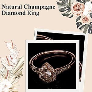 Luxoro Natural Champagne Diamond Ring ,10K Rose Gold Ring ,Natural Champagne Diamond Pear Shape Ring , Halo Ring , Wedding Ring , Engagement Ring 1.00 ctw (Size 10)