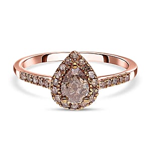 Luxoro Natural Champagne Diamond Ring ,10K Rose Gold Ring ,Natural Champagne Diamond Pear Shape Ring , Halo Ring , Wedding Ring , Engagement Ring 1.00 ctw (Size 10)