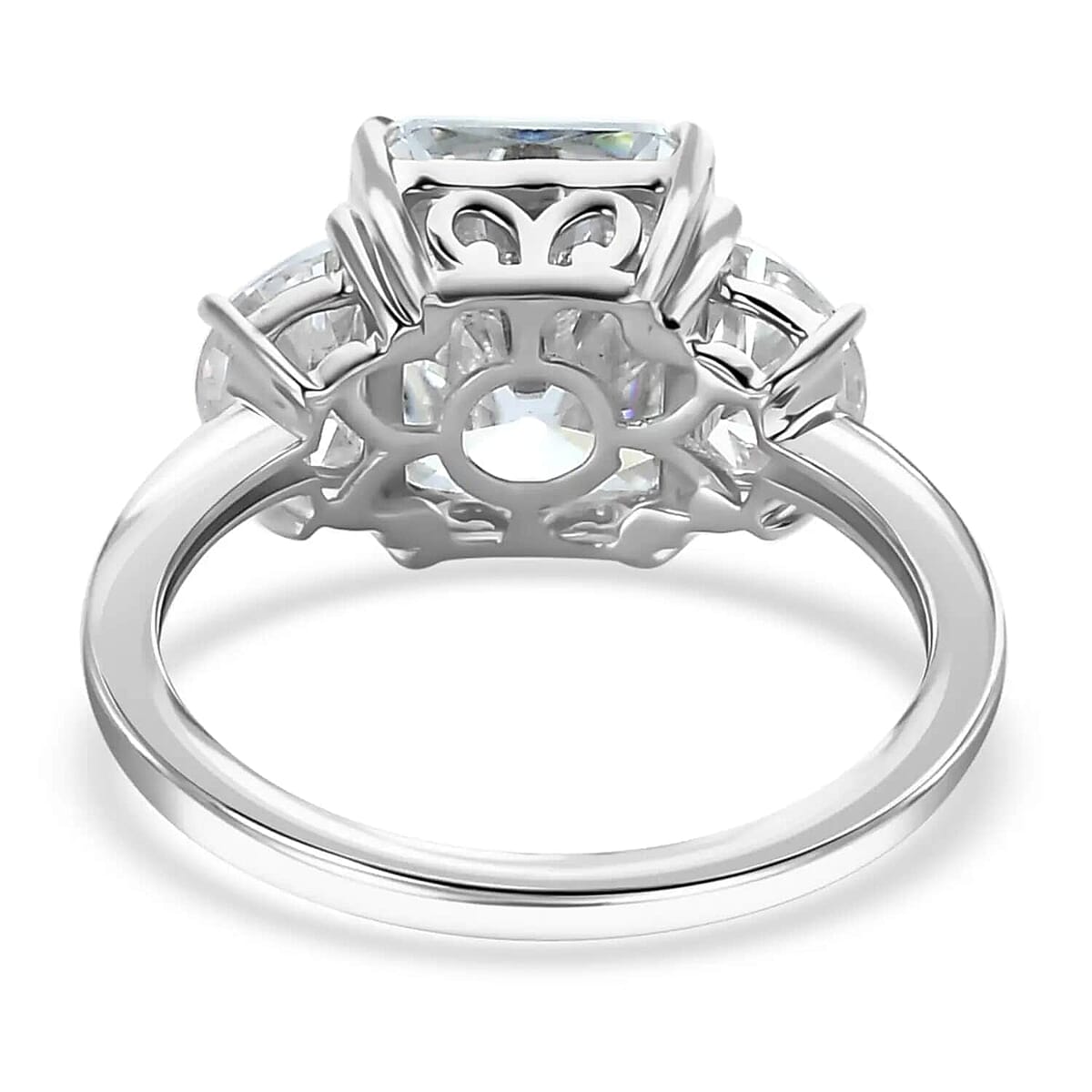 Luxoro Radiant Cut Moissanite 4.15 ctw Ring, Moissanite 3 Stone Ring, 10K White Gold Ring, Gold Three Stone Ring, Gold Jewelry For Her, Engagement Ring (Size 10) image number 5