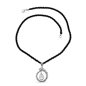 Bali Legacy Polki Moissanite and Thai Black Spinel Beaded Panther Necklace 20 Inches in Sterling Silver 71.40 ctw