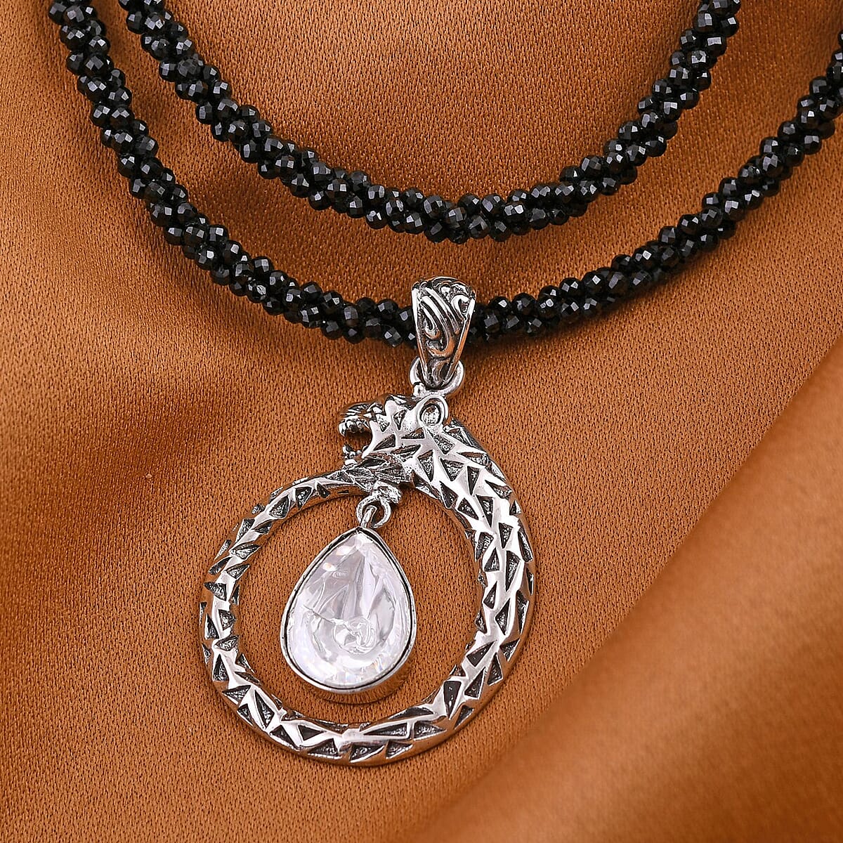 Bali Legacy Polki Moissanite and Thai Black Spinel Beaded Panther Necklace 20 Inches in Sterling Silver 71.40 ctw image number 1