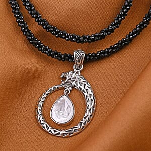 Bali Legacy Polki Moissanite and Thai Black Spinel Beaded Panther Necklace 20 Inches in Sterling Silver 71.40 ctw