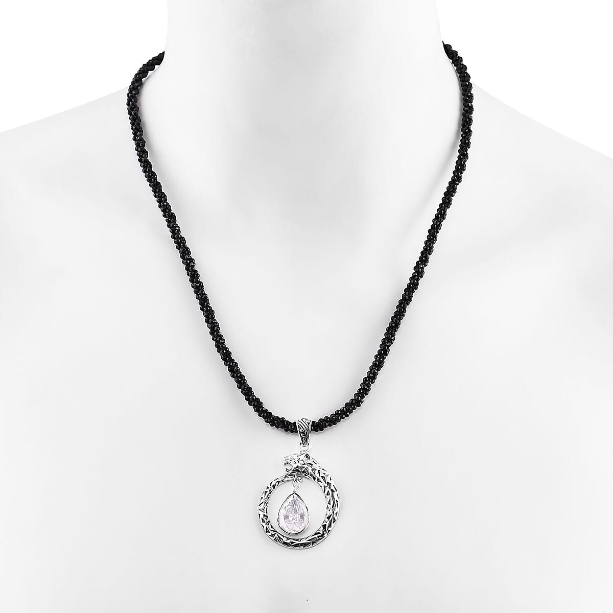 Bali Legacy Polki Moissanite and Thai Black Spinel Beaded Panther Necklace 20 Inches in Sterling Silver 71.40 ctw image number 2