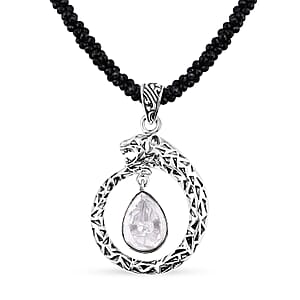 Bali Legacy Polki Moissanite and Thai Black Spinel Beaded Panther Necklace 20 Inches in Sterling Silver 71.40 ctw