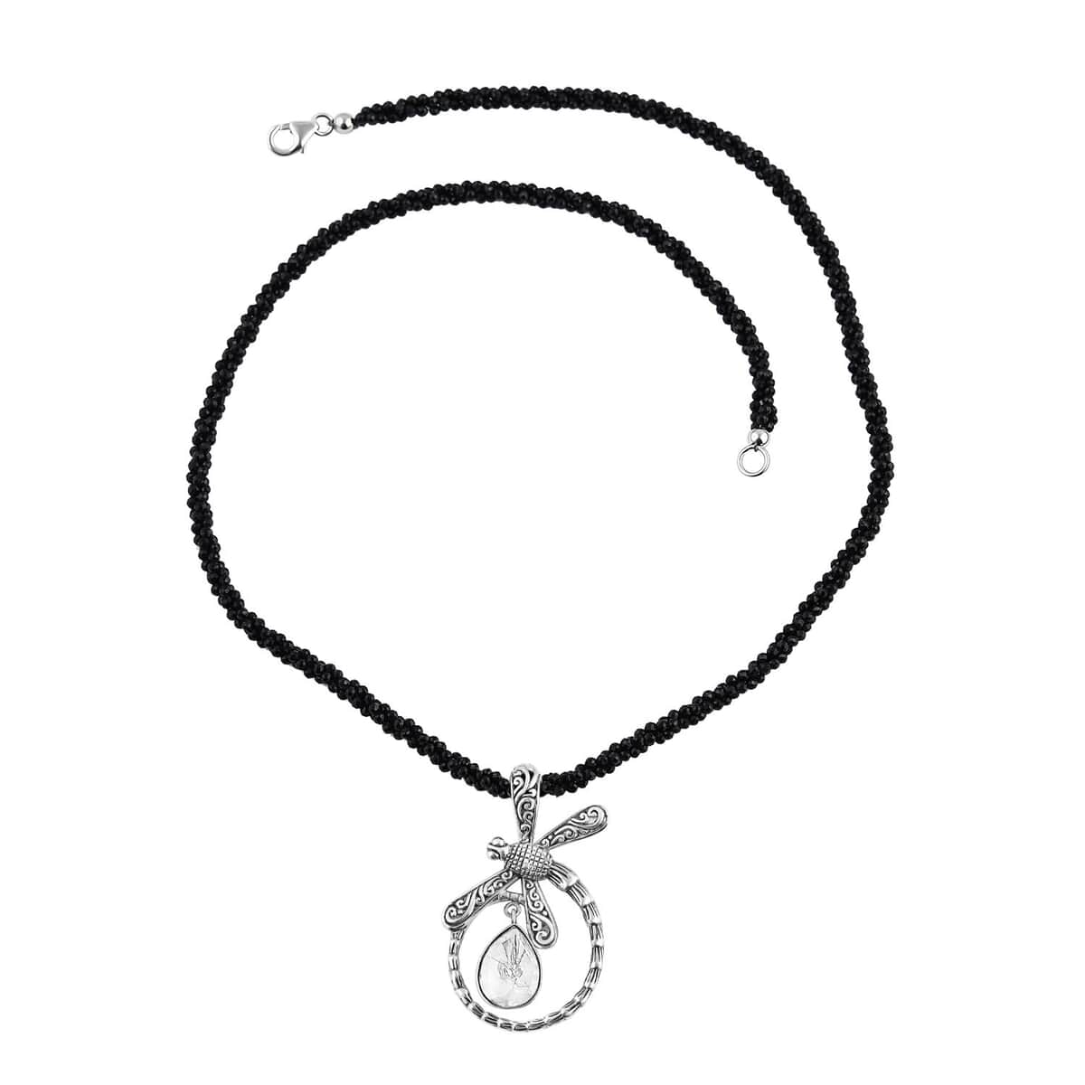 Bali Legacy Polki Moissanite and Thai Black Spinel Beaded Dragonfly Necklace 20 Inches in Sterling Silver 71.40 ctw image number 0