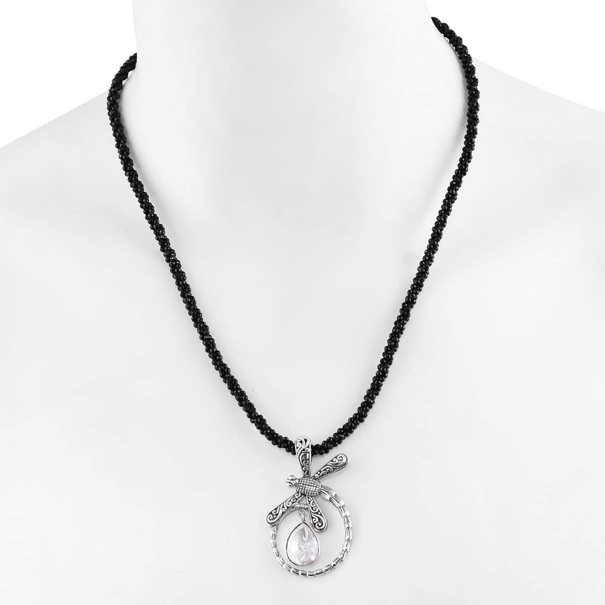 Bali Legacy Polki Moissanite and Thai Black Spinel Beaded Dragonfly Necklace 20 Inches in Sterling Silver 71.40 ctw image number 1