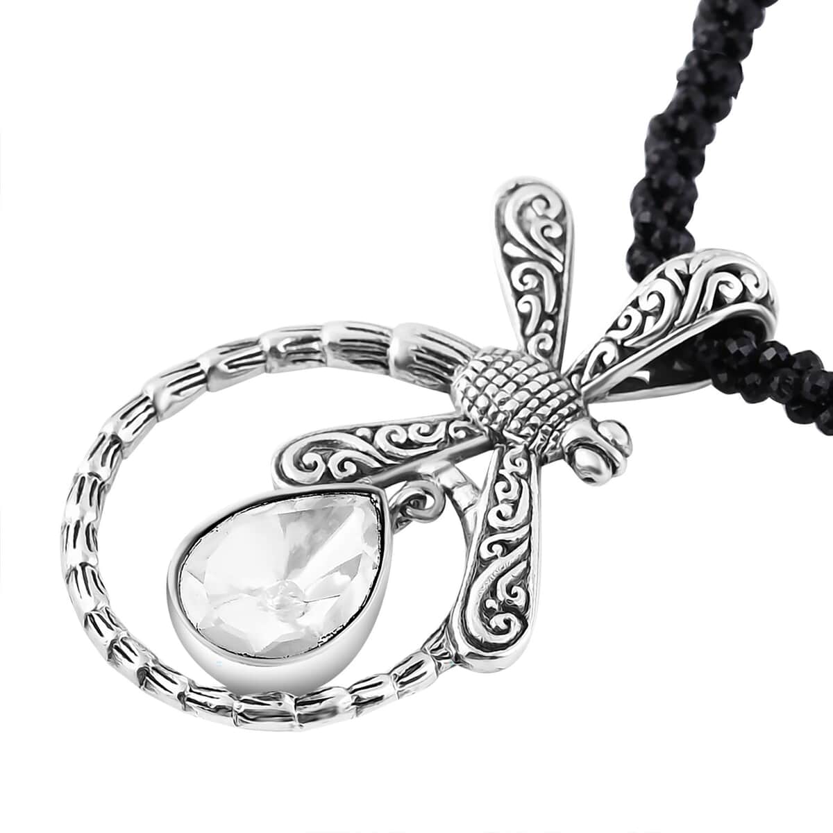 Bali Legacy Polki Moissanite and Thai Black Spinel Beaded Dragonfly Necklace 20 Inches in Sterling Silver 71.40 ctw image number 3