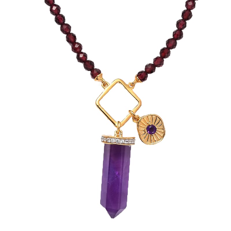African Amethyst and Multi Gemstone 56.60 ctw Necklace in 18K Vermeil Yellow Gold Over Sterling Silver 20 Inches