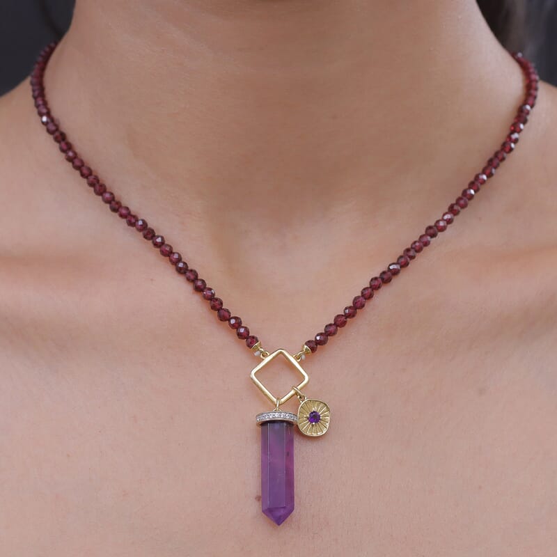 African Amethyst and Multi Gemstone 56.60 ctw Necklace in 18K Vermeil Yellow Gold Over Sterling Silver 20 Inches
