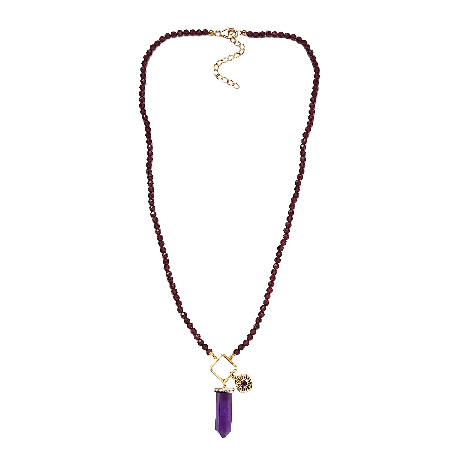 African Amethyst and Multi Gemstone 56.60 ctw Necklace in 18K Vermeil Yellow Gold Over Sterling Silver 20 Inches