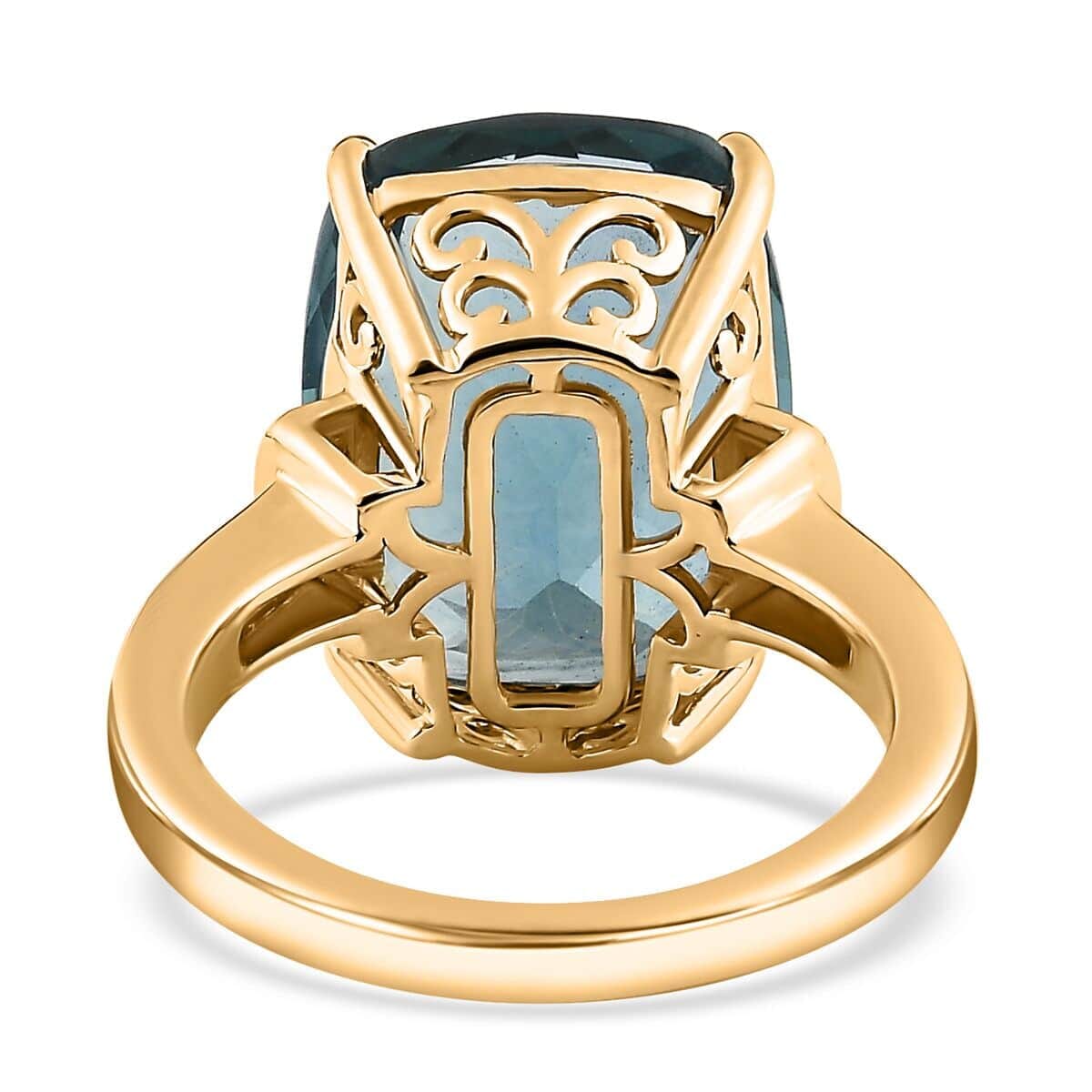 Luxoro 10K Yellow Gold Premium Teal Fluorite (IR), White Sapphire Ring (Size 10.0) 12.35 ctw image number 4