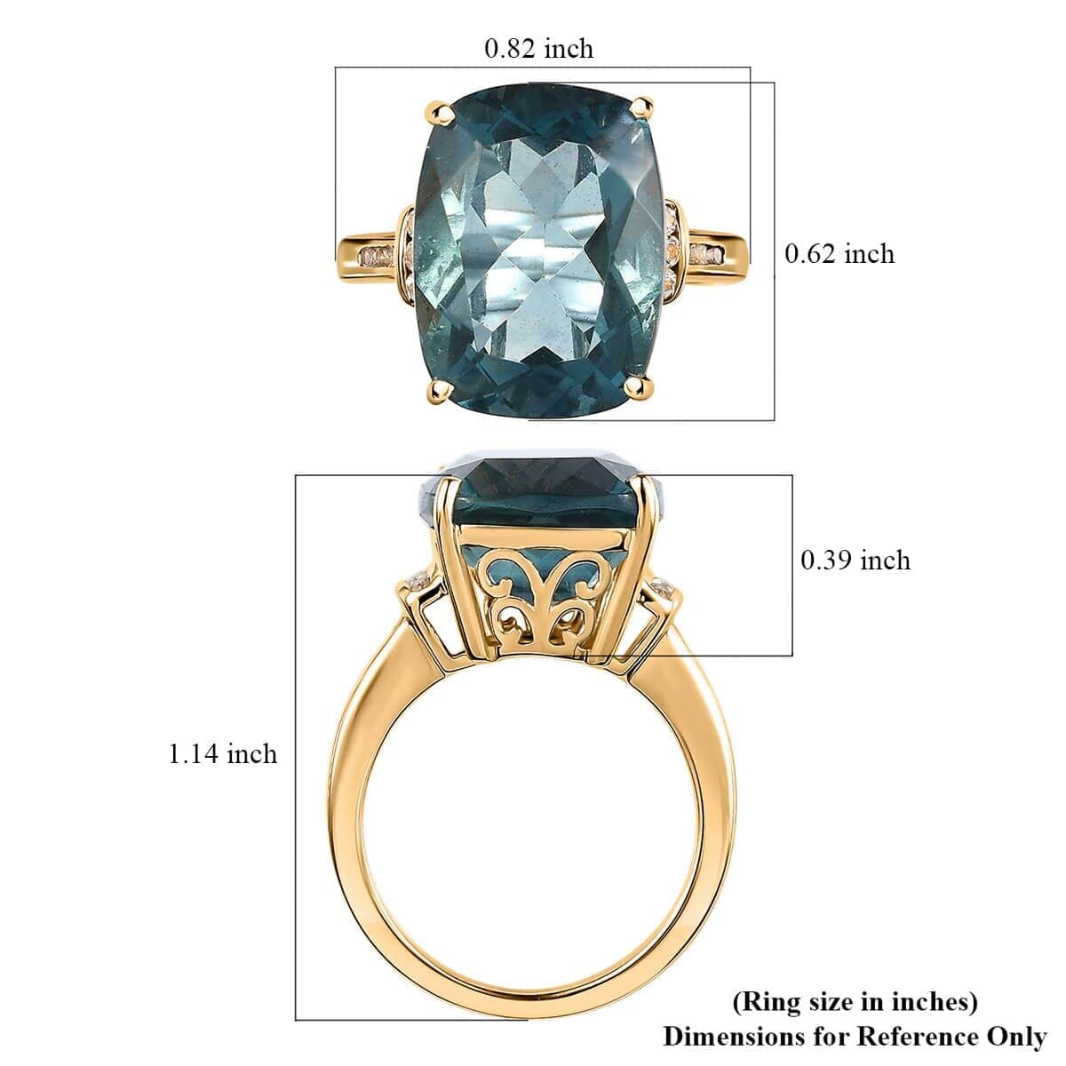 Luxoro 10K Yellow Gold Premium Teal Fluorite (IR), White Sapphire Ring (Size 10.0) 12.35 ctw image number 5