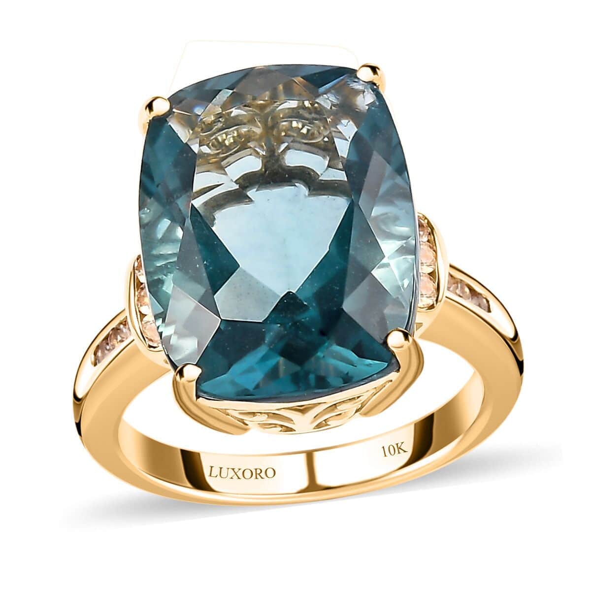 Luxoro 10K Yellow Gold Premium Dean Teal Fluorite (IR) and White Sapphire Ring (Size 6.0) 12.35 ctw image number 0