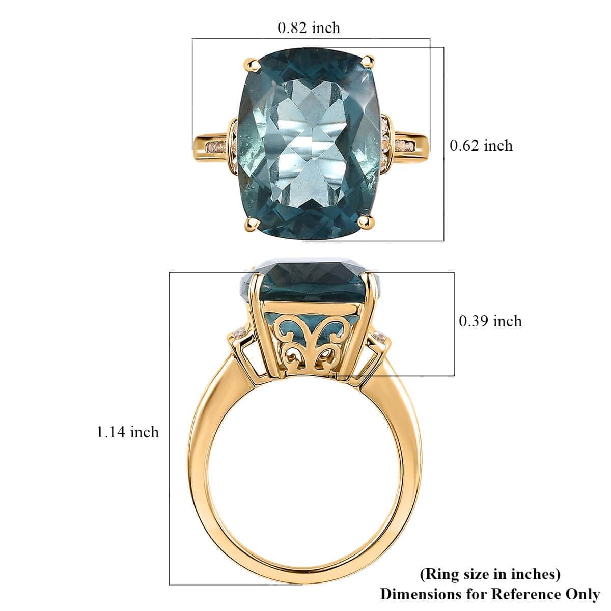 Luxoro 10K Yellow Gold Premium Dean Teal Fluorite (IR) and White Sapphire Ring (Size 6.0) 12.35 ctw image number 5