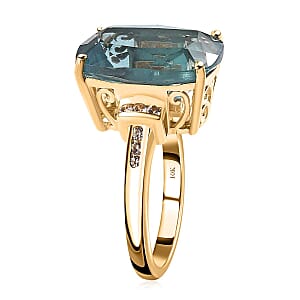Luxoro 10K Yellow Gold Premium Teal Fluorite (IR), White Sapphire Ring (Size 6.5) 12.35 ctw