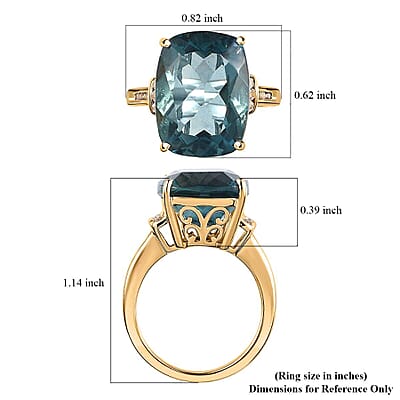 Luxoro 10K Yellow Gold Premium Teal Fluorite (IR), White Sapphire Ring (Size 6.5) 12.35 ctw