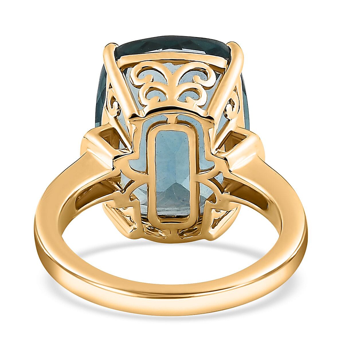 Luxoro Premium Dean Teal Fluorite (IR) and White Sapphire 12.35 ctw Ring in 10K Yellow Gold (Size 7.0) image number 4