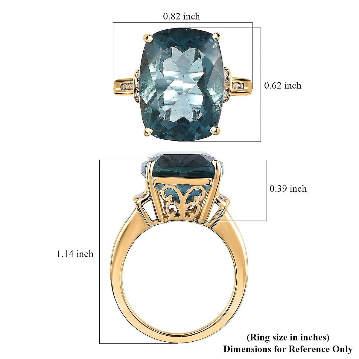 Luxoro Premium Dean Teal Fluorite (IR) and White Sapphire 12.35 ctw Ring in 10K Yellow Gold (Size 7.0) image number 5