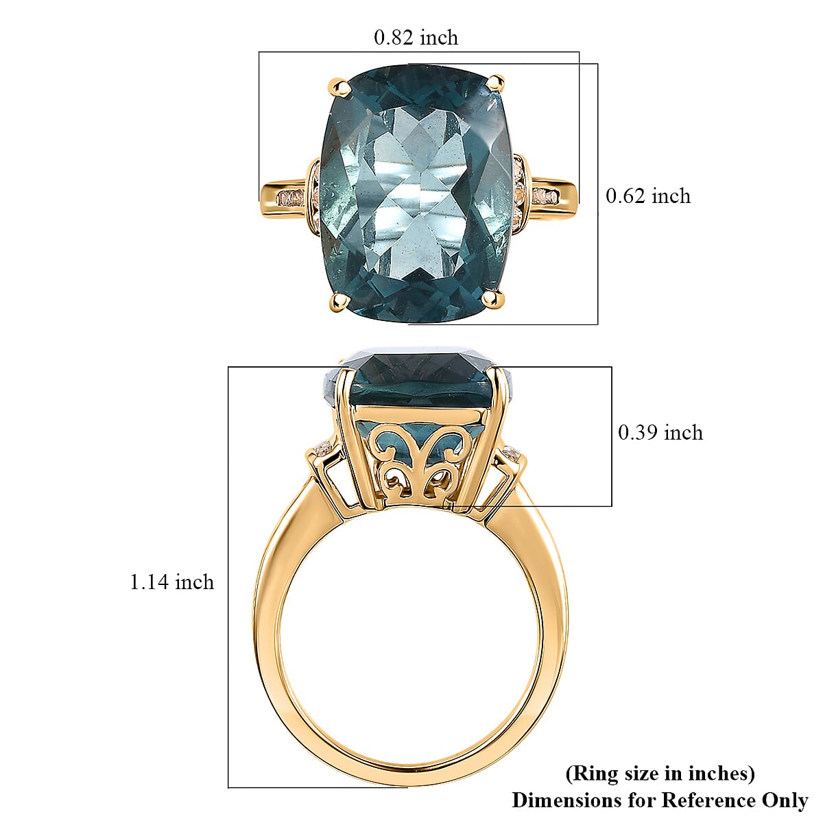 Luxoro Premium Dean Teal Fluorite (IR) and White Sapphire 12.35 ctw Ring in 10K Yellow Gold (Size 8.0) image number 5