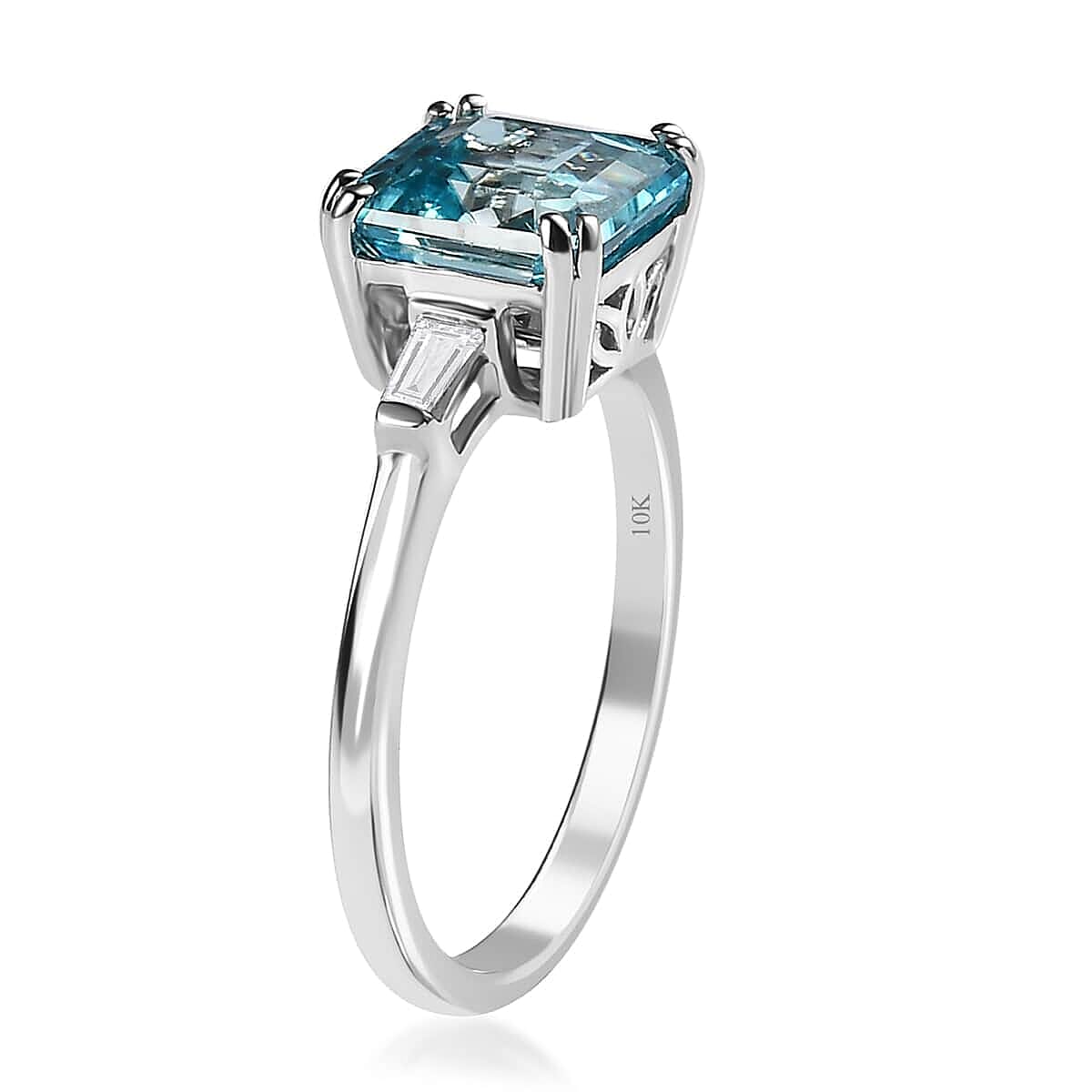 Luxoro 10K White Gold Premium Ratanakiri Blue Zircon and Moissanite Ring (Size 9.5) 4.15 ctw image number 3