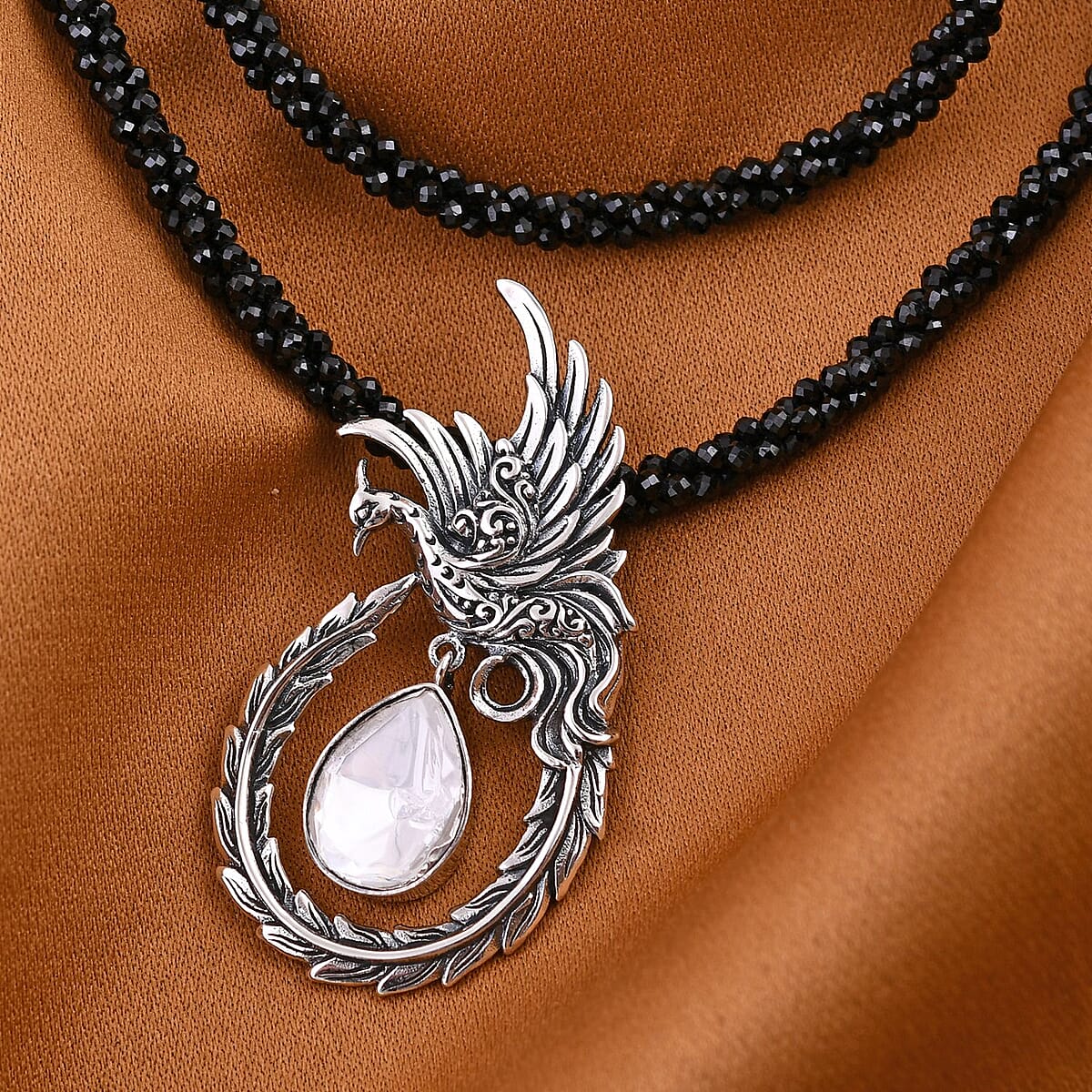 Bali Legacy Polki Moissanite and Thai Black Spinel Beaded Phoenix Necklace 20 Inches in Sterling Silver 71.40 ctw image number 1