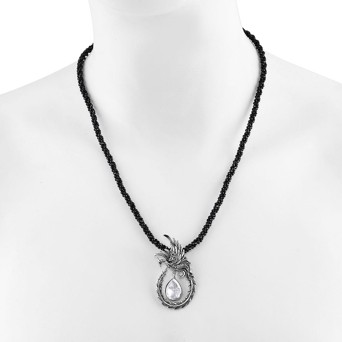 Bali Legacy Polki Moissanite and Thai Black Spinel Beaded Phoenix Necklace 20 Inches in Sterling Silver 71.40 ctw image number 2