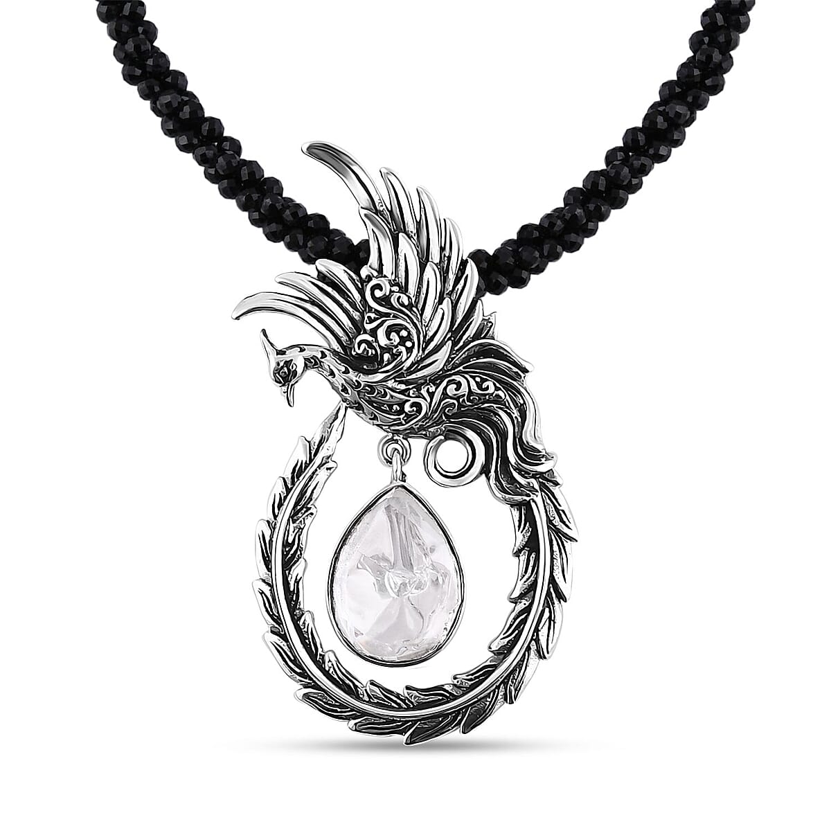 Bali Legacy Polki Moissanite and Thai Black Spinel Beaded Phoenix Necklace 20 Inches in Sterling Silver 71.40 ctw image number 3