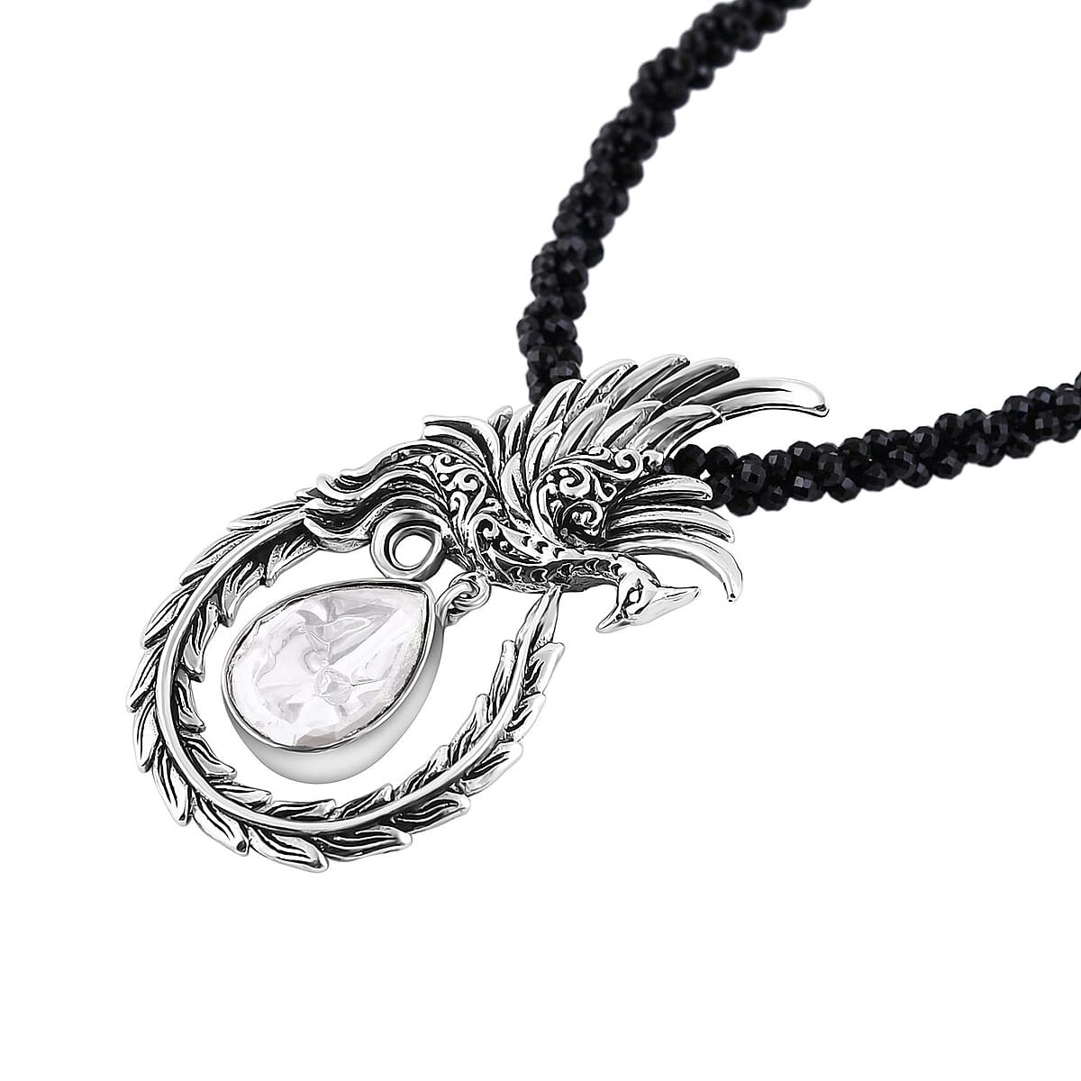 Bali Legacy Polki Moissanite and Thai Black Spinel Beaded Phoenix Necklace 20 Inches in Sterling Silver 71.40 ctw image number 4