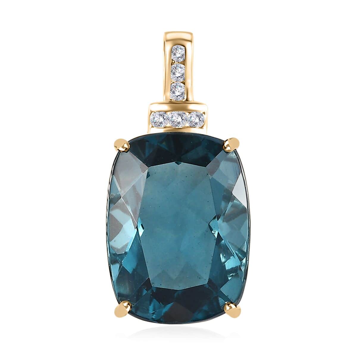 Luxoro 10K Yellow Gold Premium Dean Teal Fluorite (IR) and White Sapphire Pendant 12.20 ctw image number 0