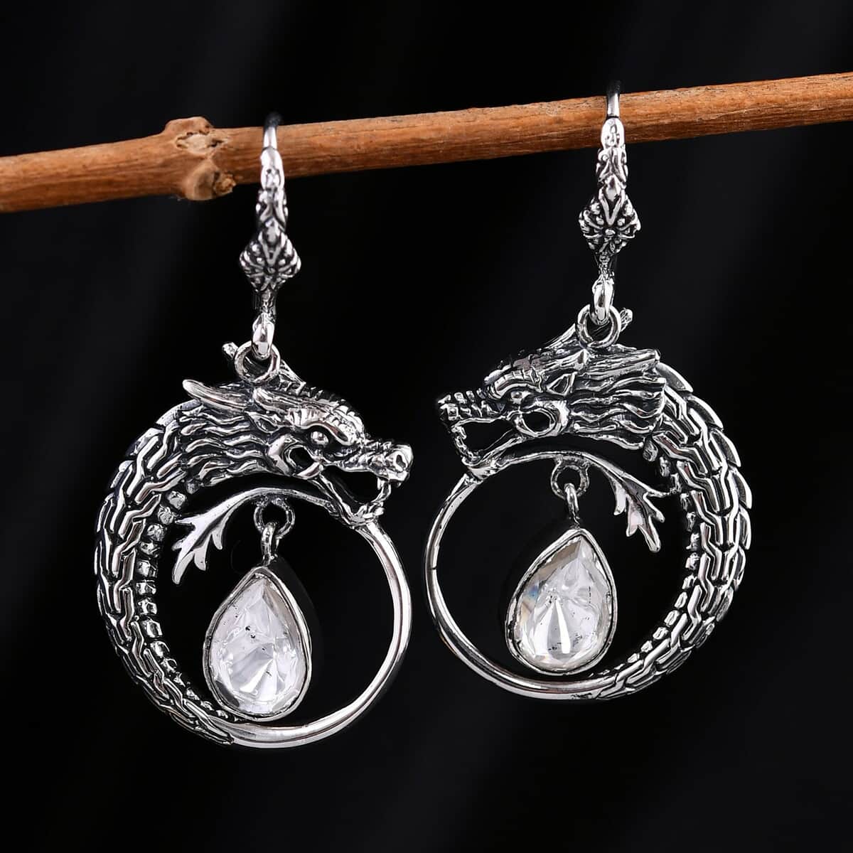 Bali Legacy Polki Moissanite Dragon Earrings in Sterling Silver 1.50 ctw image number 1