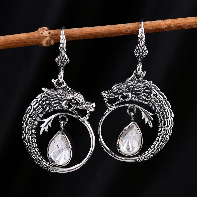 Bali Legacy Polki Moissanite Dragon Earrings in Sterling Silver 1.50 ctw