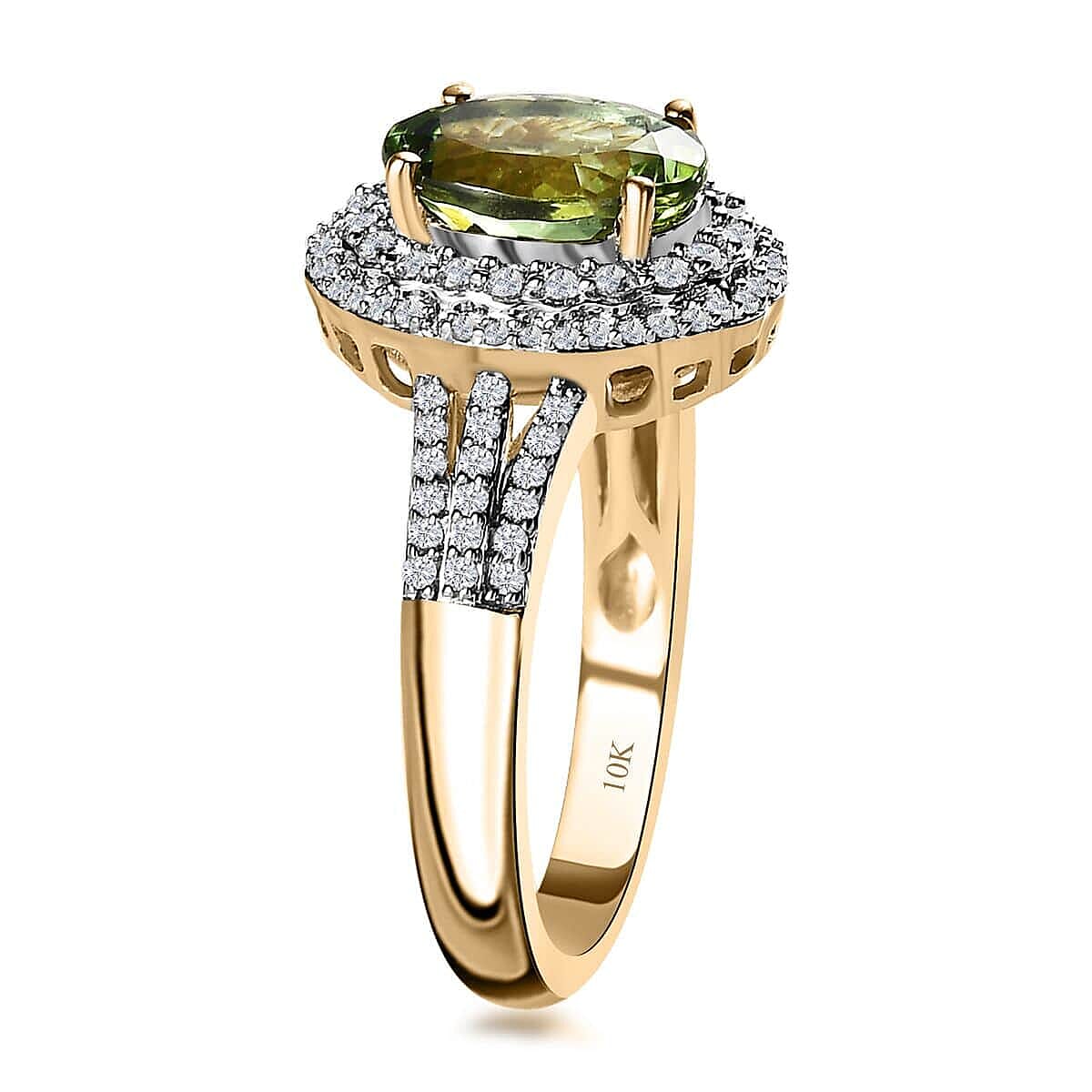 Luxoro 10K Yellow Gold Premium Natural Calabar Green Tourmaline and Moissanite Ring (Size 8.5) 4.20 Grams 2.70 ctw image number 3