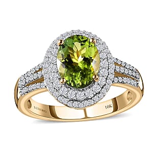 Luxoro 10K Yellow Gold Premium Natural Calabar Green Tourmaline and Moissanite Ring (Size 9.5) 4.20 Grams 2.70 ctw