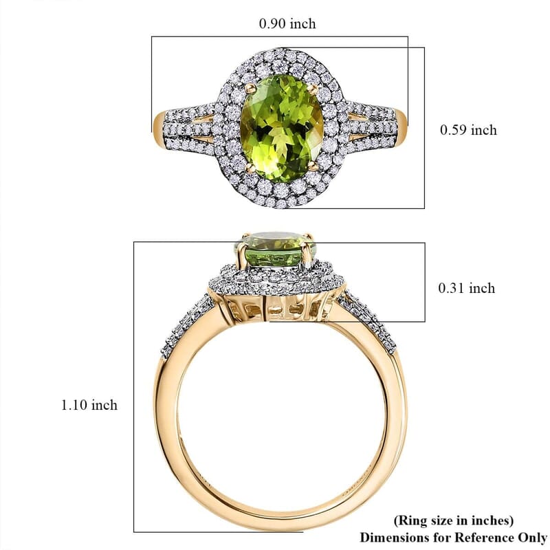 Luxoro 10K Yellow Gold Premium Natural Calabar Green Tourmaline and Moissanite Ring (Size 9.5) 4.20 Grams 2.70 ctw
