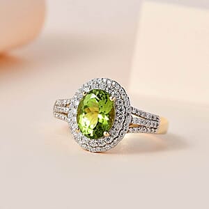 Luxoro 10K Yellow Gold Premium Natural Calabar Green Tourmaline and Moissanite Ring (Size 10.5) 4.20 Grams 2.70 ctw