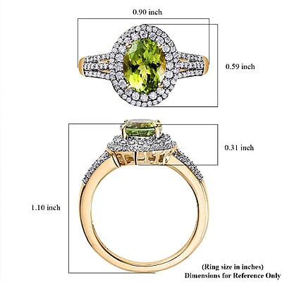Luxoro 10K Yellow Gold Premium Natural Calabar Green Tourmaline and Moissanite Ring (Size 11.0) 4.20 Grams 2.70 ctw