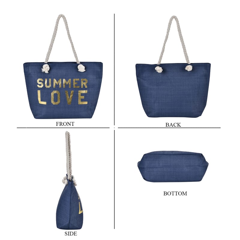 Paper Tote Bag with Printed SUMMER LOVE - Navy