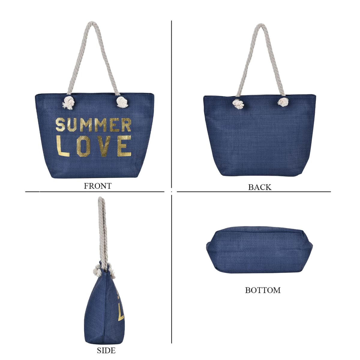Paper Tote Bag with Printed SUMMER LOVE - Navy image number 1