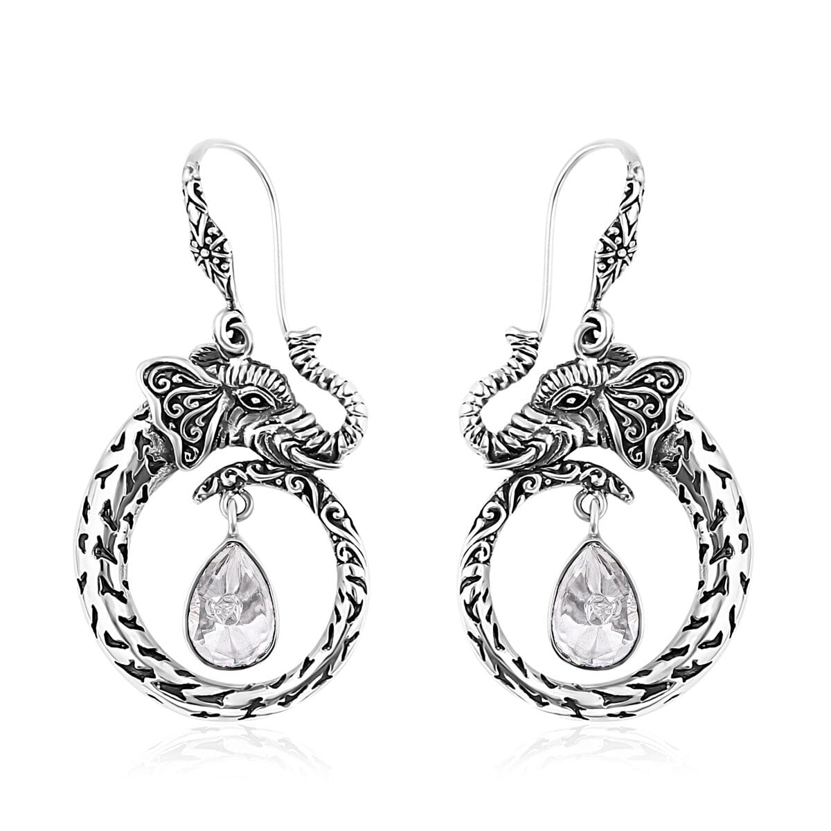 Bali Legacy Polki Moissanite Elephant Earrings in Sterling Silver 1.50 ctw image number 0