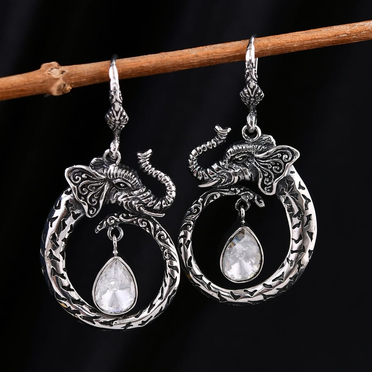 Bali Legacy Polki Moissanite Elephant Earrings in Sterling Silver 1.50 ctw image number 1