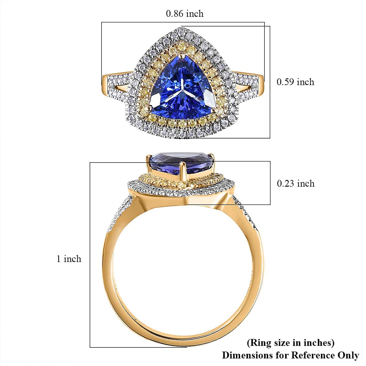 Luxoro 10K Yellow Gold Premium Tanzanite, Natural Yellow and White Diamond I3 Double Halo Ring (Size 9.5) 2.90 ctw image number 5