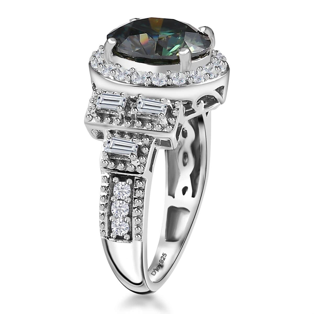 Green Moissanite and Moissanite Halo Ring in Platinum Over Sterling Silver (Size 10.0) 3.30 ctw image number 3