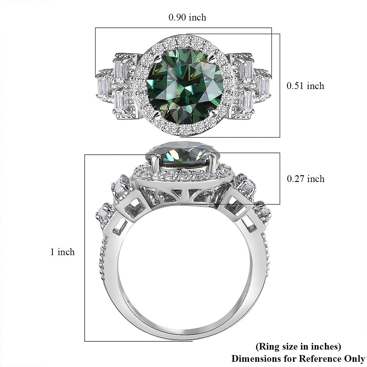 Green Moissanite and Moissanite 3.30 ctw Halo Ring in Platinum Over Sterling Silver (Size 10.0)